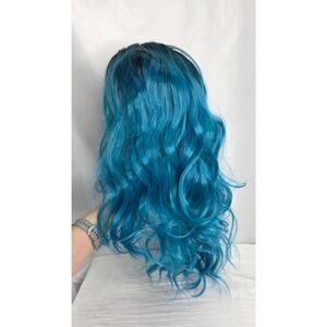 Long Ombre Turquoise  Wavy Wig  26" Middle Part  Synthetic Heat Resistant Fiber
